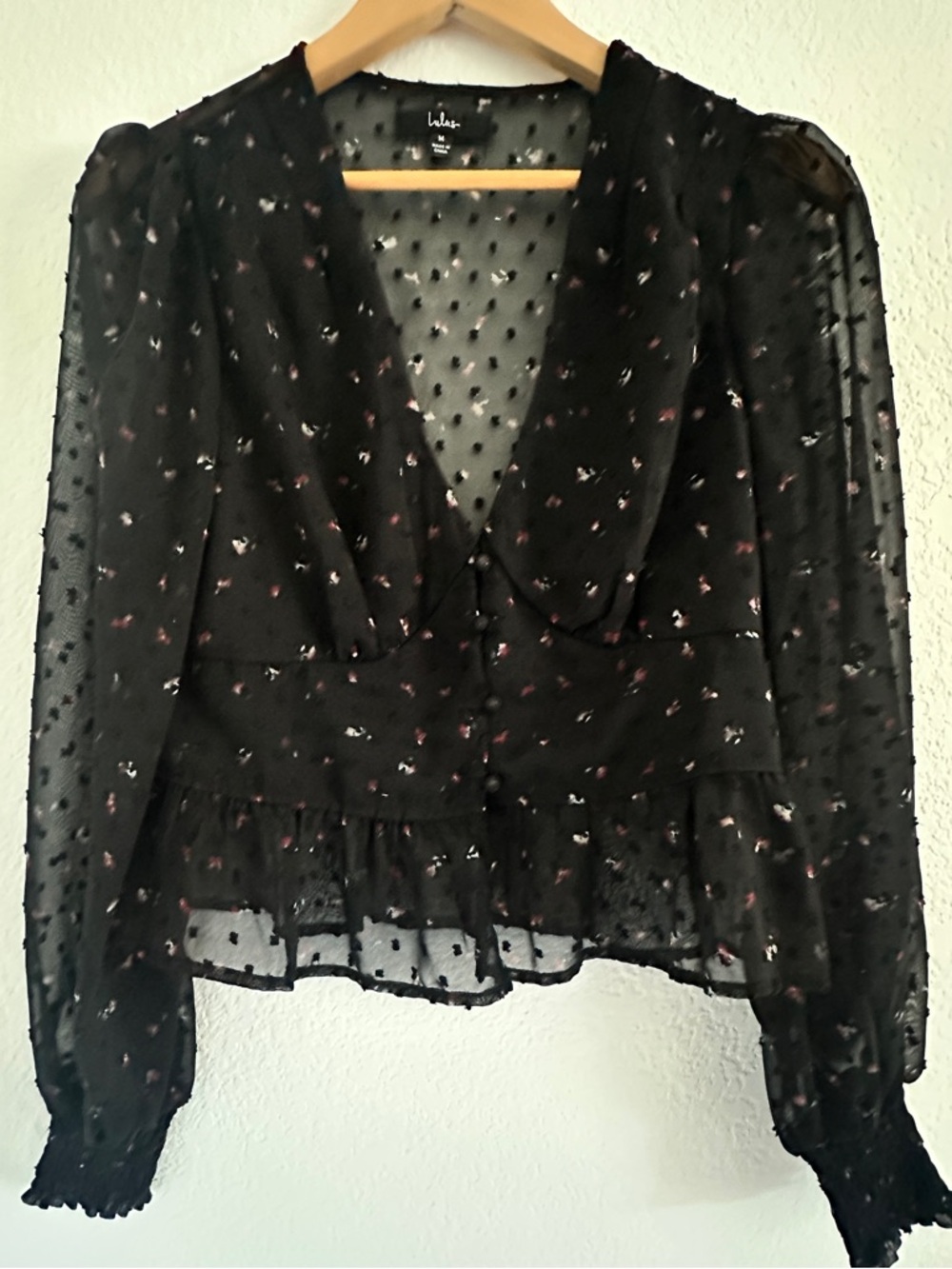 Lulus Best Mood Black Floral Print Long Sleeve Button-up Blouse - Size M - NWOT - Picture 5 of 12